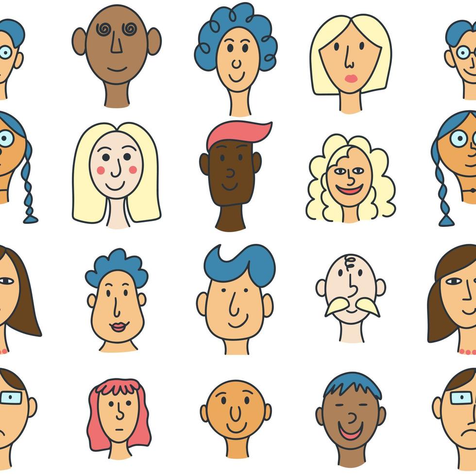 Gesichter Menschen verschiedener Nationalitäten nahtloses Muster vektor
