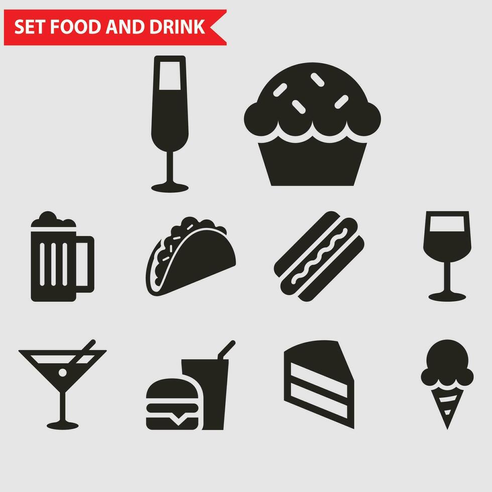 Reihe von Symbolen für Speisen und Getränke. vektor
