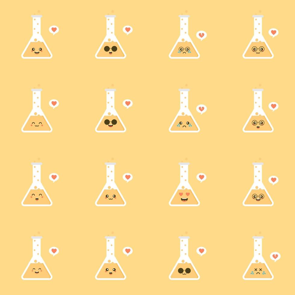 niedlich und kawaii erlenmeyer flache designvektorillustration. lustiger vorhängeschlosscharakter mit lächelndem menschlichem emoji, karikaturvektorillustration lokalisiert auf farbigem hintergrund. süße und lustige Maskottchen vektor