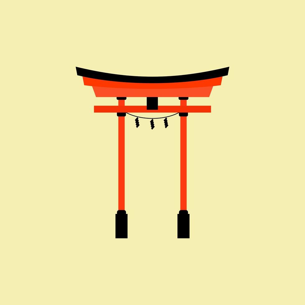 japanisches Torii-Tor. symbol von japan, shintoismusreligion. roter heiliger Tori-Bogen aus Holz. alter Eingang, östliches Erbe und Wahrzeichen. orientalische Sakralarchitektur. flache Design-Vektor-Illustration vektor