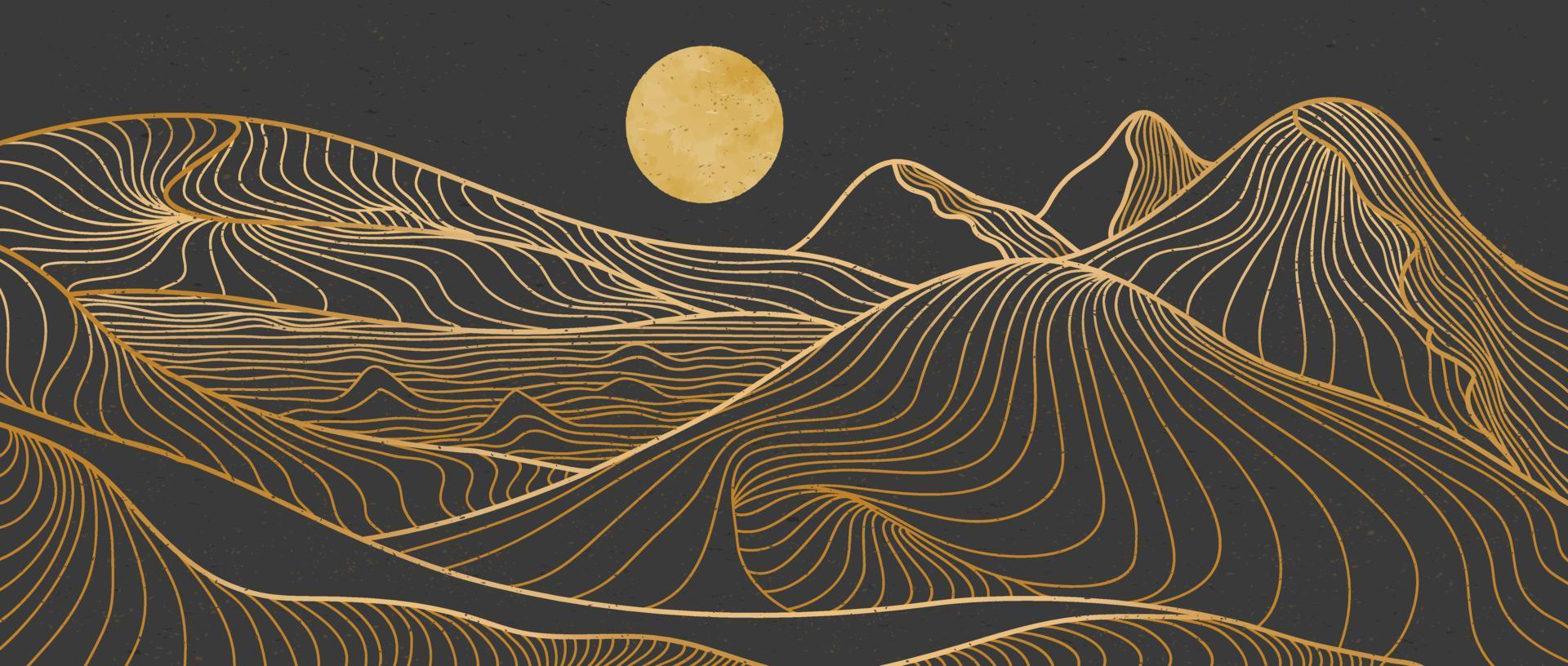 gyllene bergslinjekonst, abstrakt berg samtida estetiska bakgrunder landskap. Använd för tryckkonst, omslag, inbjudningsbakgrund, tyg. vektor illustration