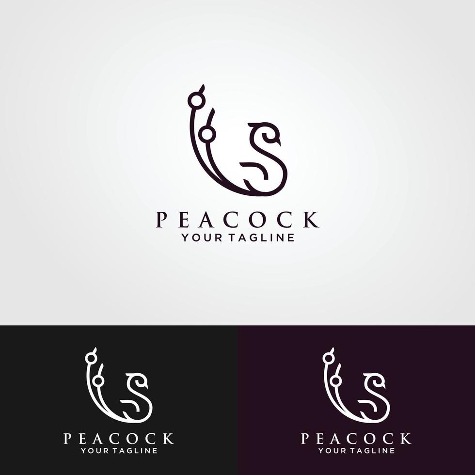 Peacock line art illustration i lyxstil, platt stil design isolerad på mörk bakgrund vektor