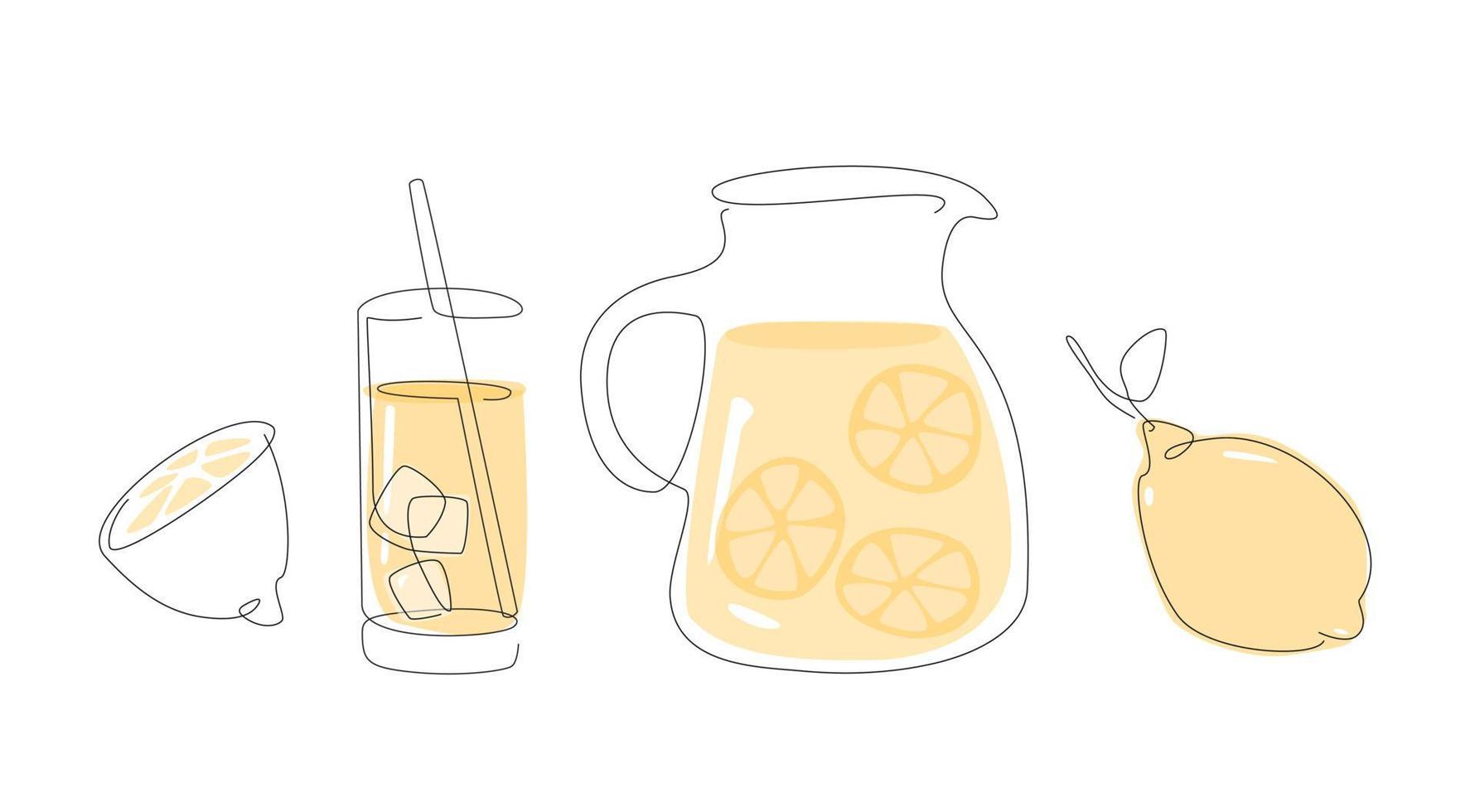 Limonade Einzeiliges Set Einfaches Set Zitronensaft. skizzieren gar mit limonade. Sommergetränk in Strichzeichnungen. Vektor. vektor