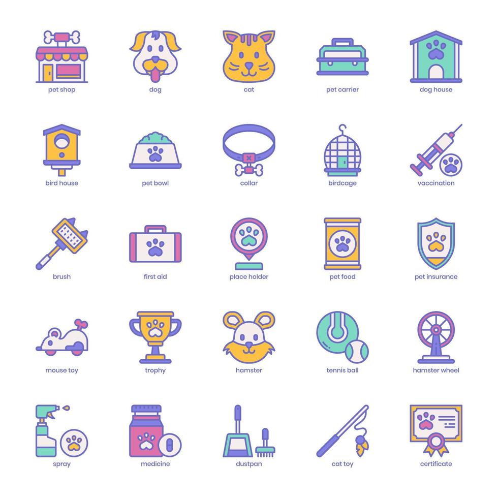 Pet Shop Icon Pack für Ihr Website-Design, Logo, App, ui. Tierhandlung Symbol gefüllt Farbdesign. Vektorgrafik-Illustration und editierbarer Strich. vektor