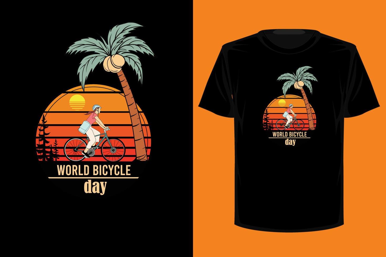 Weltfahrradtag Retro-Vintage-T-Shirt-Design vektor