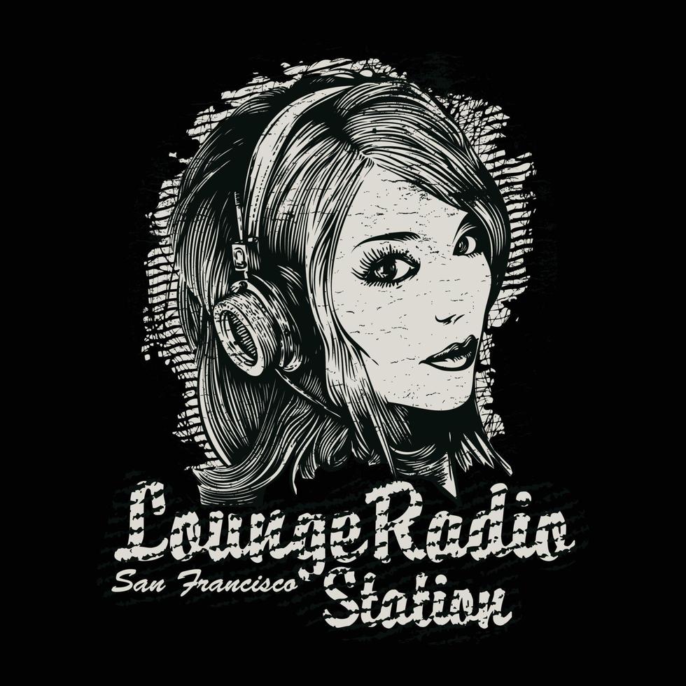 Lounge-Radiosender-T-Shirt. Kann für T-Shirt-Druck, Tassendruck, Kissen, Modedruckdesign, Kinderbekleidung, Babyparty, Gruß und Postkarte verwendet werden. T-Shirt-Design vektor