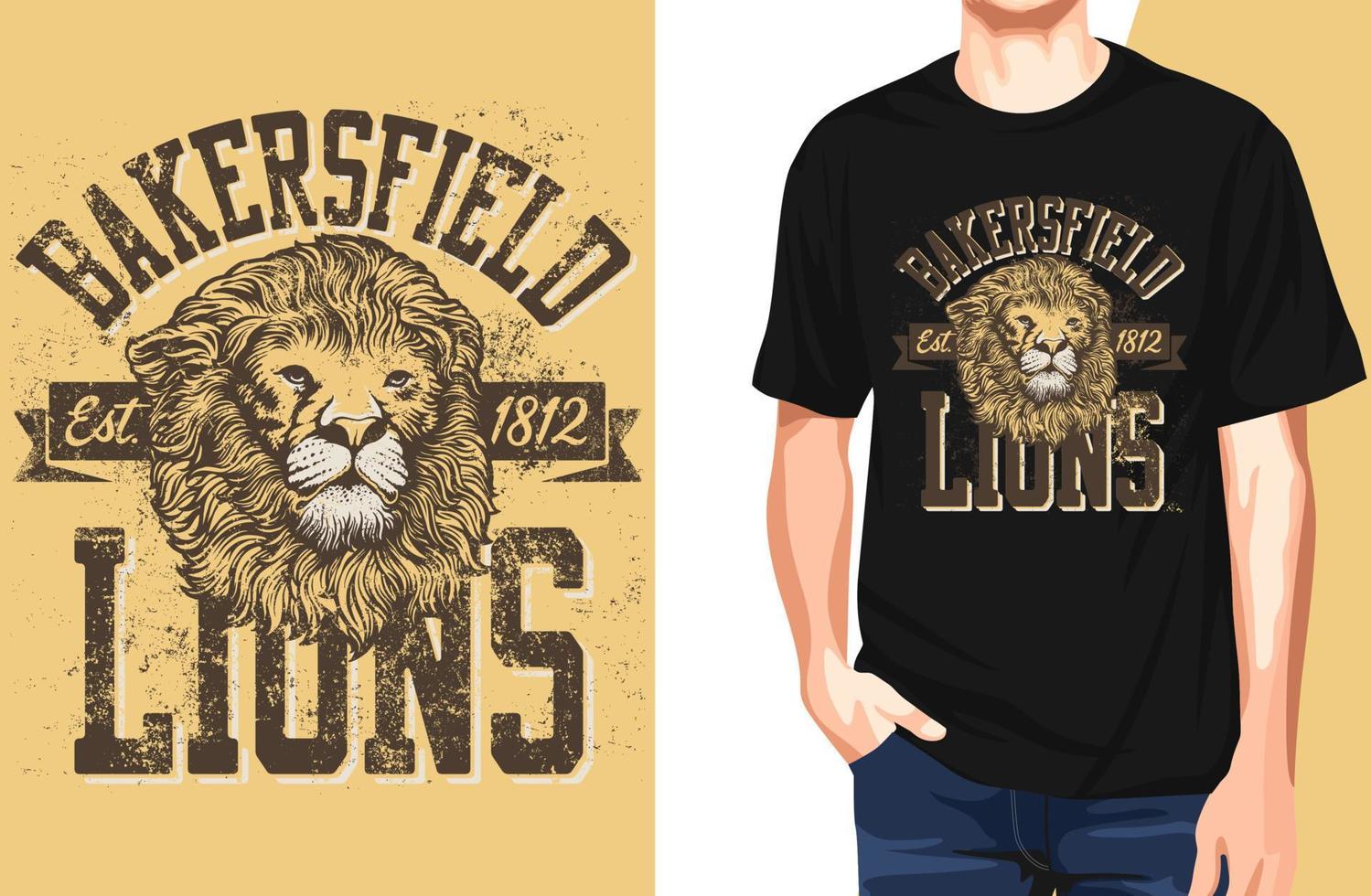 bakersfield lions t-shirt design.kan användas för t-shirttryck, muggtryck, kuddar, modetryckdesign, barnkläder, babyshower, hälsningar och vykort. t-shirt design vektor