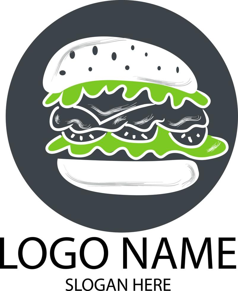 Hamburger mit Kotelett, Salat, Tomate, Käse, Vektorillustration für Logo vektor