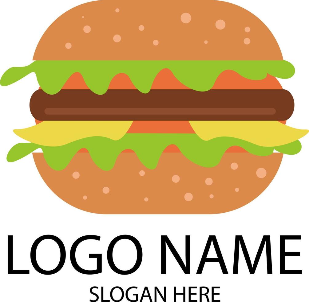 hamburgare logotyp vektor. hamburgare ikon med kotlett, sallad, tomat, ost vektor