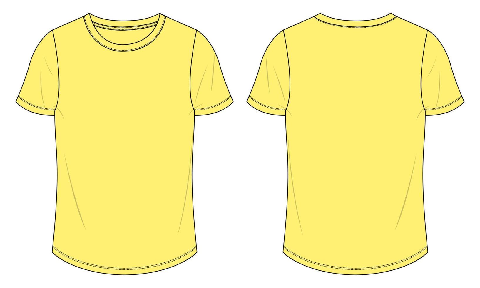 kortärmad t-shirt tekniskt mode platt skiss vektorillustration gul färg mall för damer. vektor