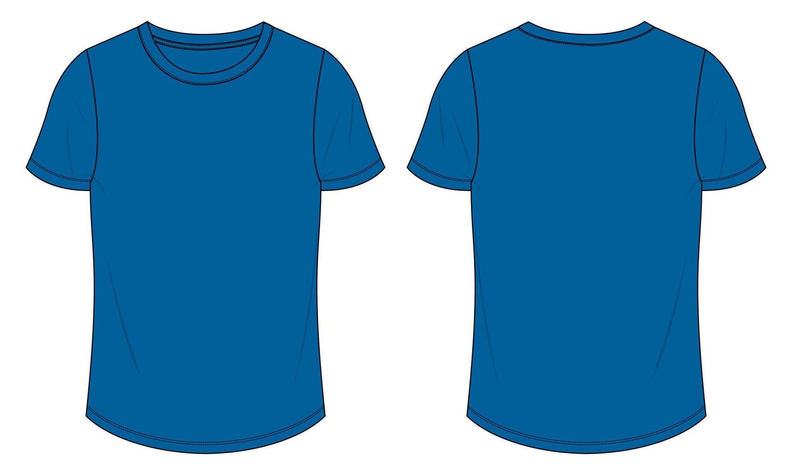 kortärmad t-shirt tekniskt mode platt skiss vektorillustration blå färg mall för damer. vektor