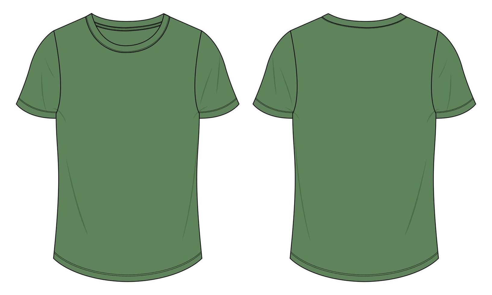 kortärmad t-shirt tekniskt mode platt skiss vektorillustration grön färg mall för damer. vektor