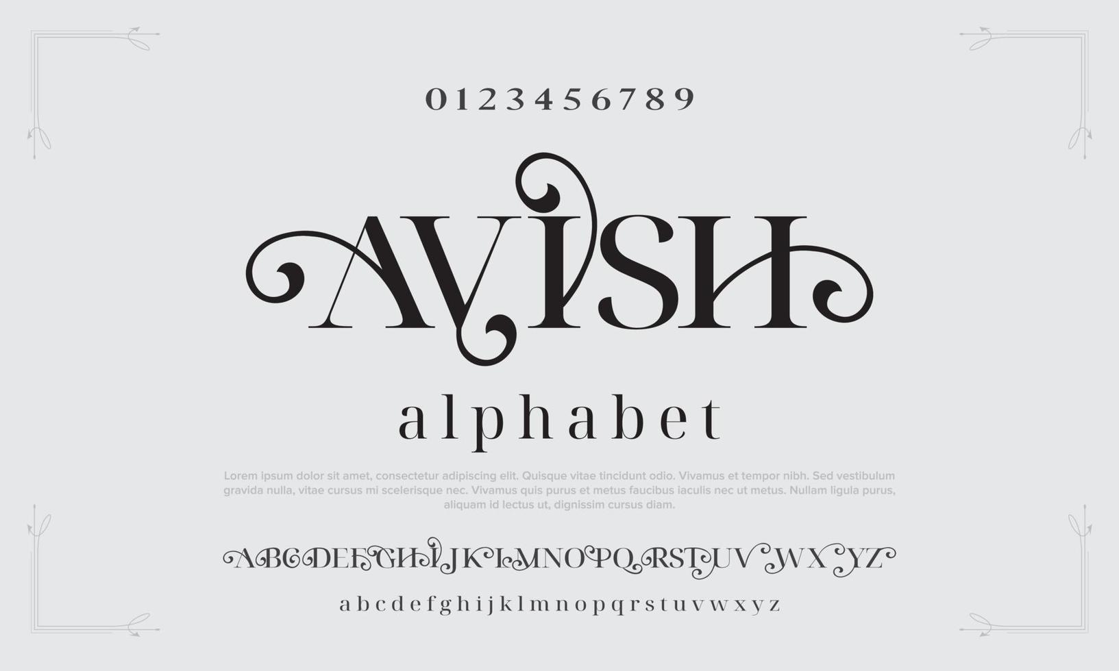 Buchstaben und Zahlen des Luxushochzeitsalphabets. elegante typografie klassische serifenschrift dekorativ vintage retro. kreative vektorillustration vektor