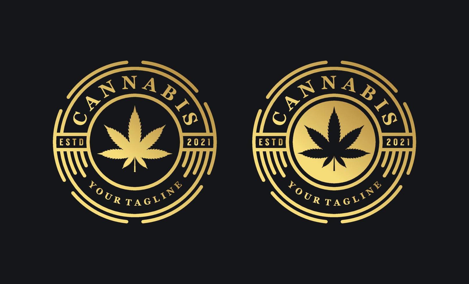 Designvorlage für das Logo des goldenen Cannabis-Marihuana-Abzeichenetiketts vektor