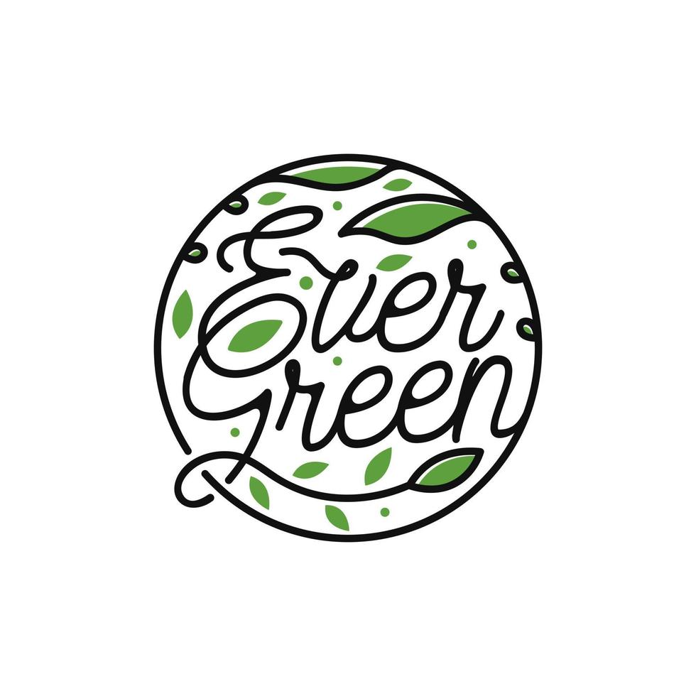 Evergreen-Schriftzug-Logo mit Blatt-Icon-Design-Vorlage vektor