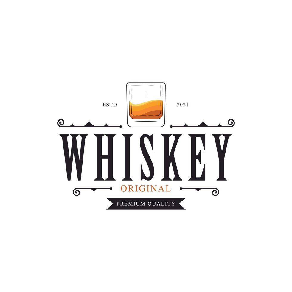 lyxig vintage whiskyglas logotyp etikett design inspiration vektor