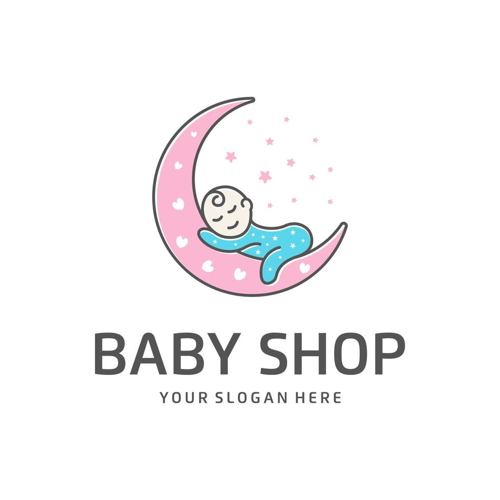 Baby-Shop mit Mondherz-Baby-Logo-Design vektor