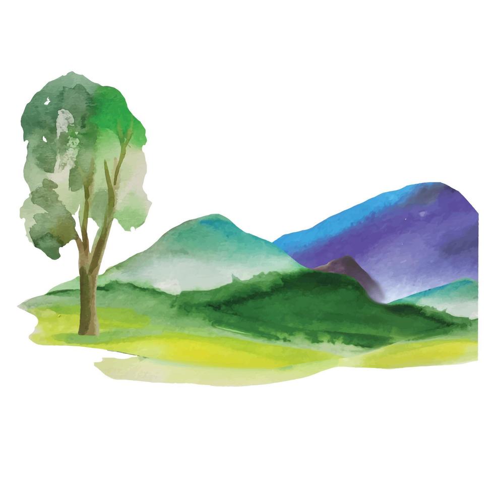 berge und blühende bodenaquarellillustration vektor