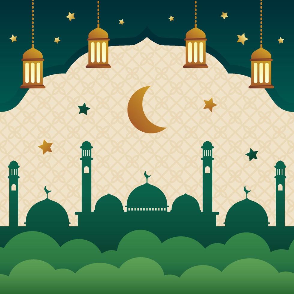 eid mubarak hintergrund mit moschee und laterne vektor