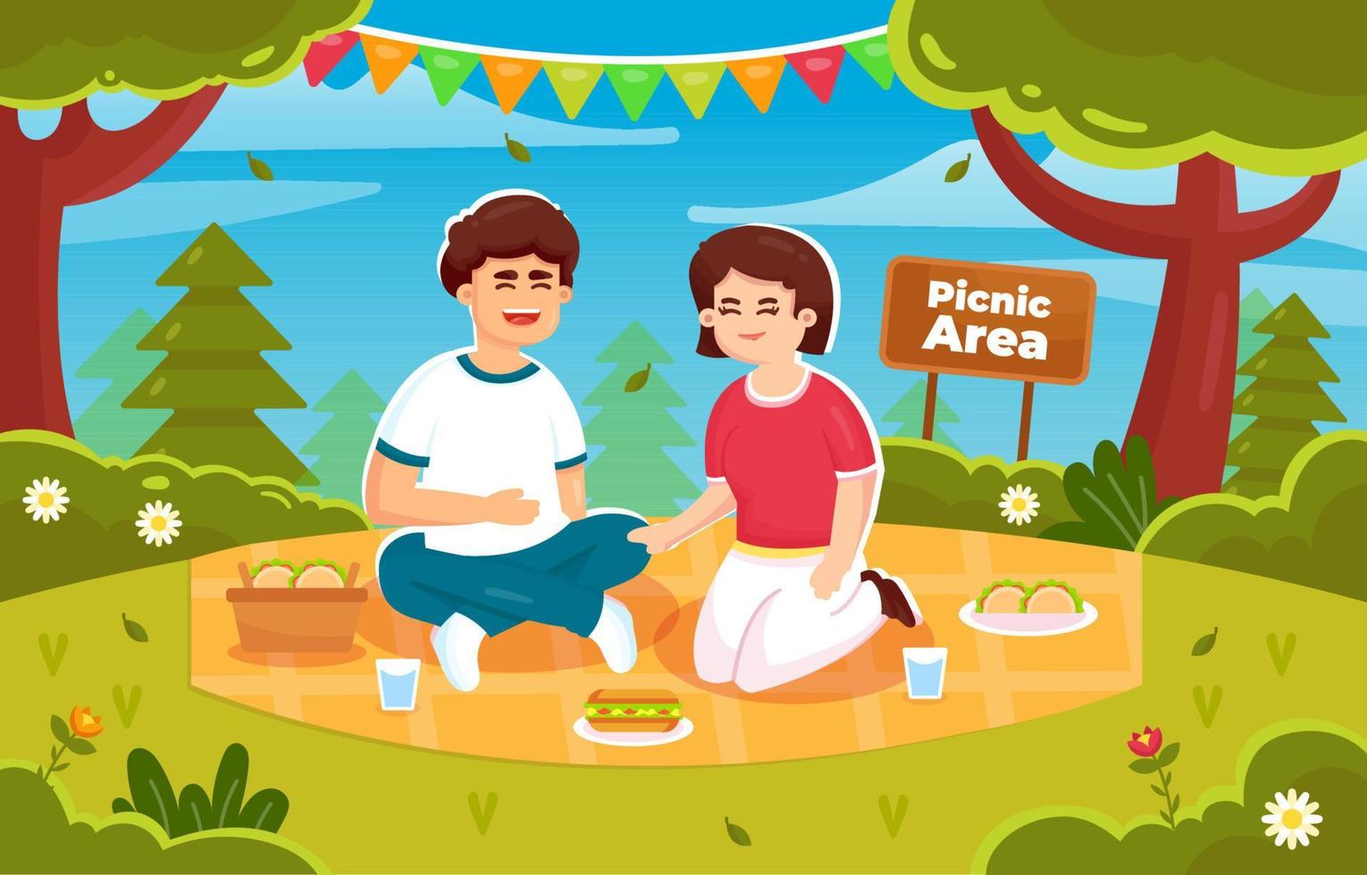 män och kvinnor picknick under semestern vektor