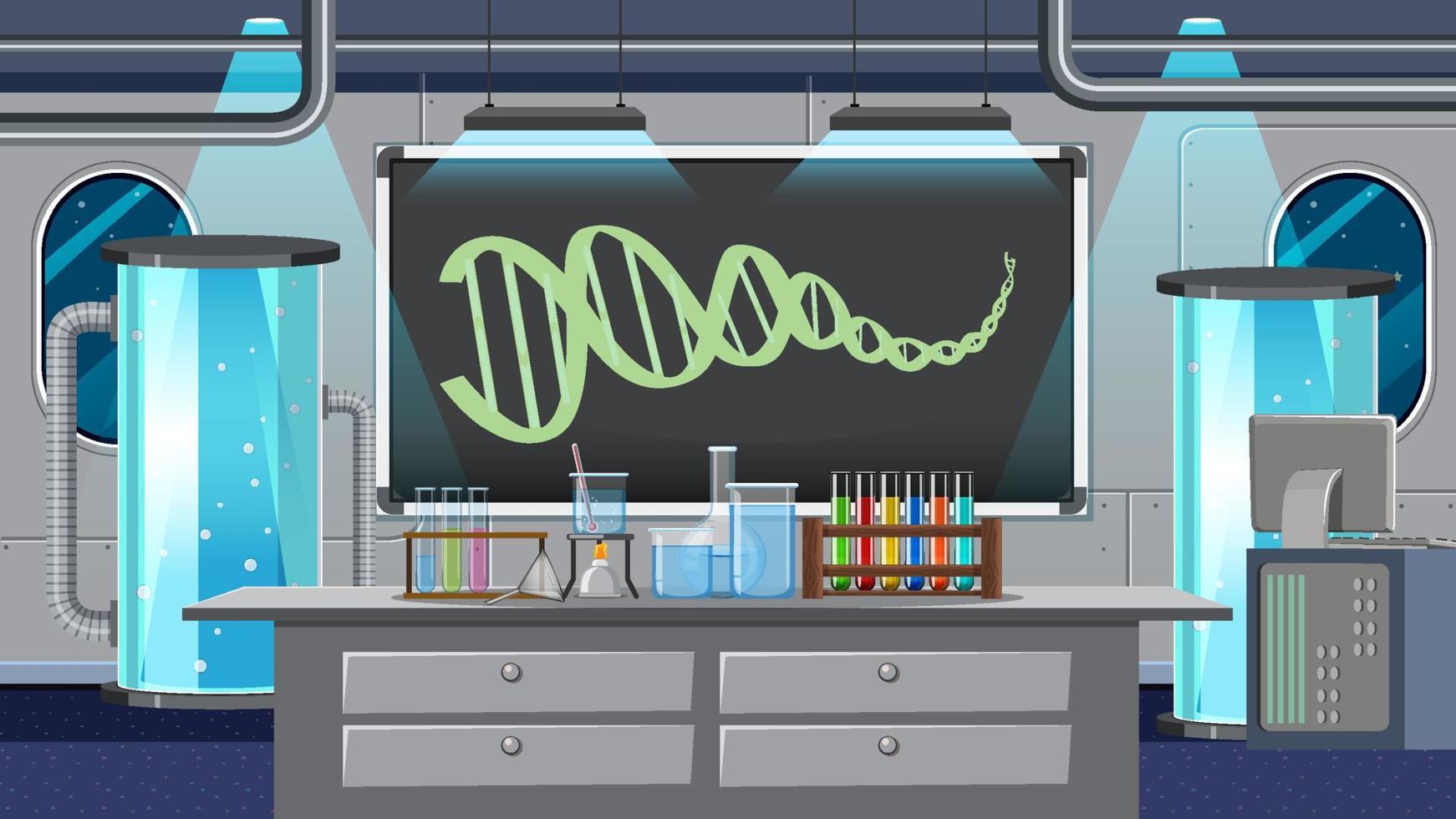 Wissenschaftslaborraum für chemische Experimente vektor