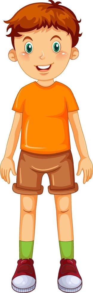 ein junge, der orange t-shirt-karikatur trägt vektor