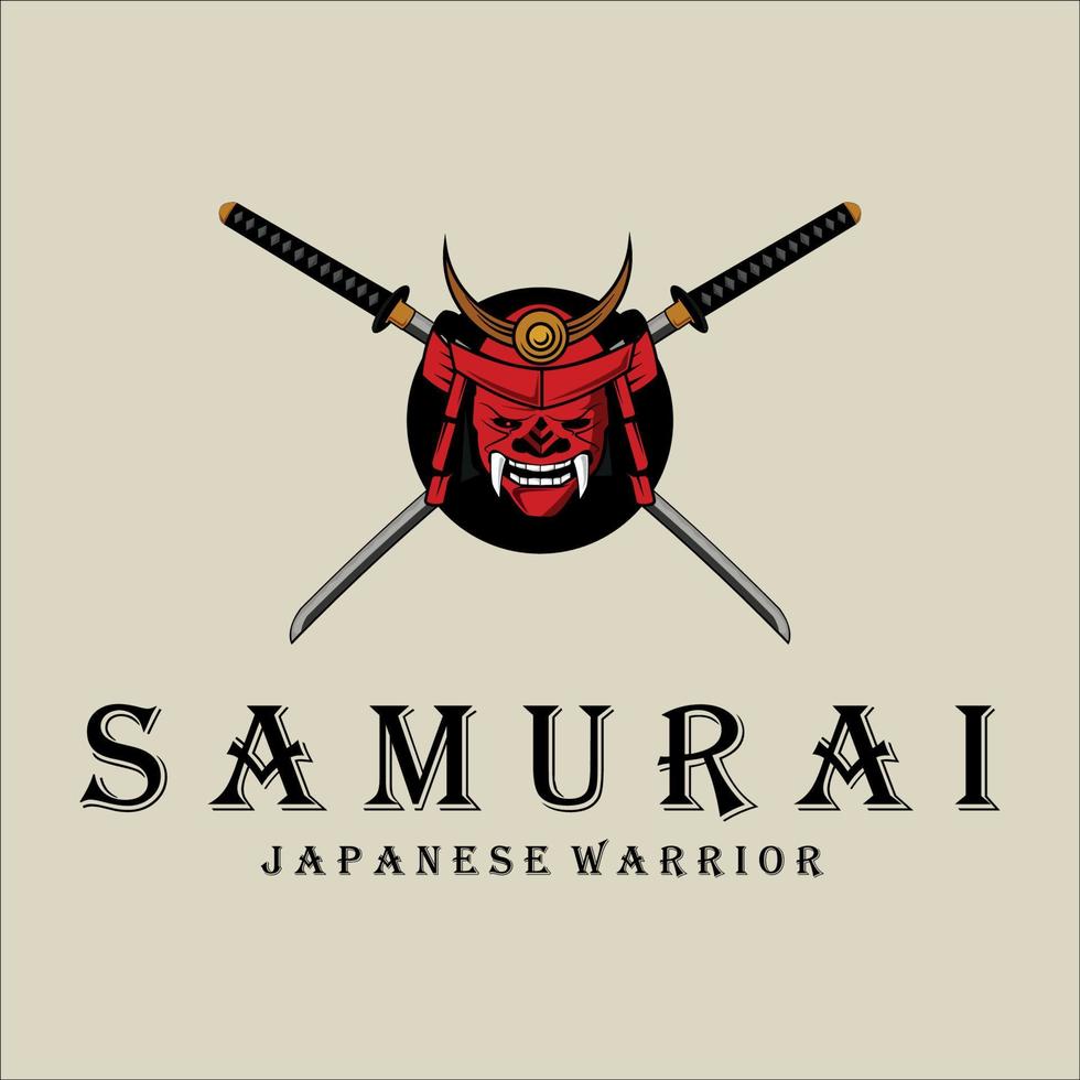 katana och rustning hjälm och mask logotyp vintage vektor illustration logotyp malldesign. japansk rustning och katana svärd för samurai logotyp mall emblem logotyp vektor illustration design