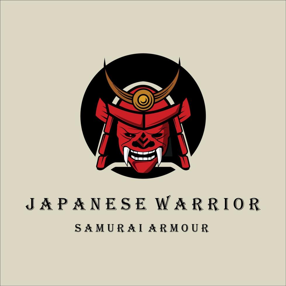 mask och hjälm för samurai logotyp vektor vintage illustration malldesign. japansk krigare rustning för logotyp koncept mall illustration emblem design