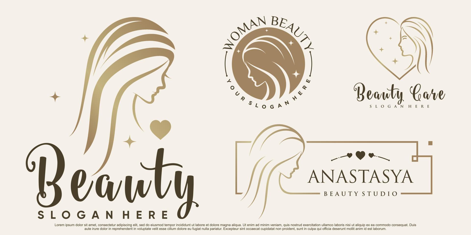 skönhet kvinnor ikonuppsättning logotyp design inspiration för salong med kreativa element premium vektor
