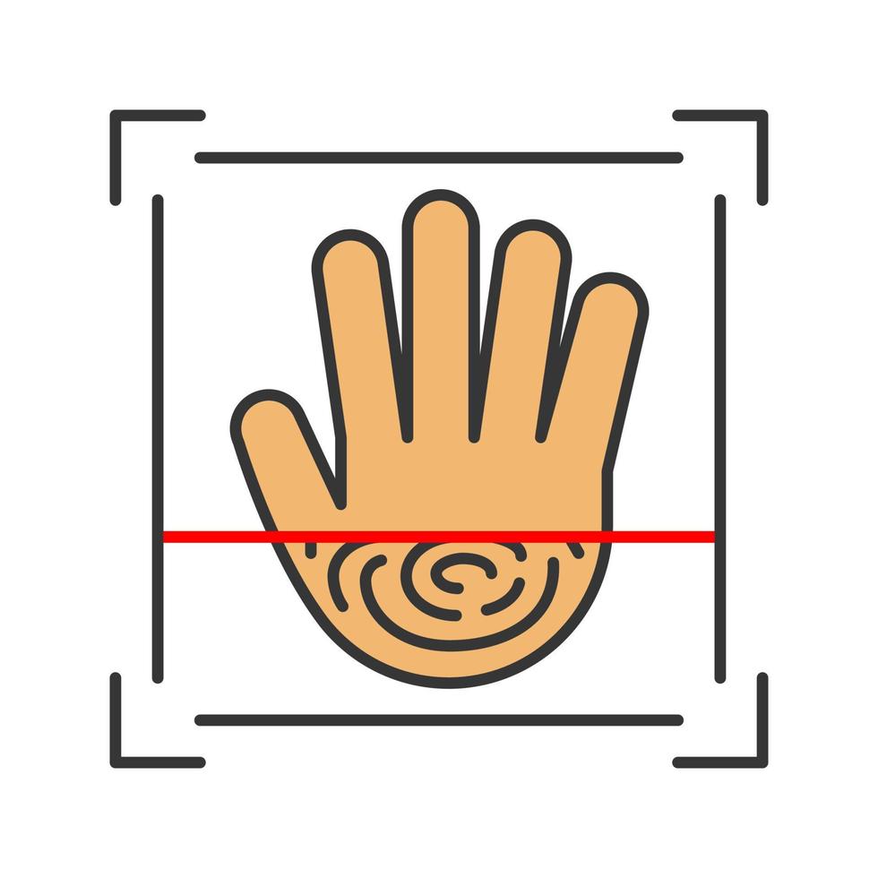 biometrisk hand skanning färgikon. handflatan igenkänning. fingeravtrycksidentifiering. isolerade vektor illustration