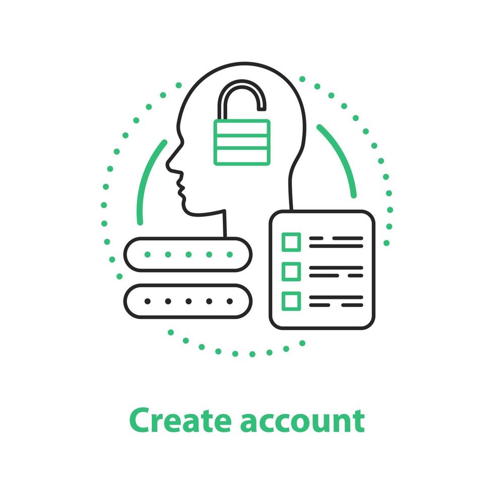 Kontoerstellungskonzept-Symbol. neue benutzerregistrierungsidee dünne linienillustration. Profil hinzufügen. Vektor isoliert Umrisszeichnung