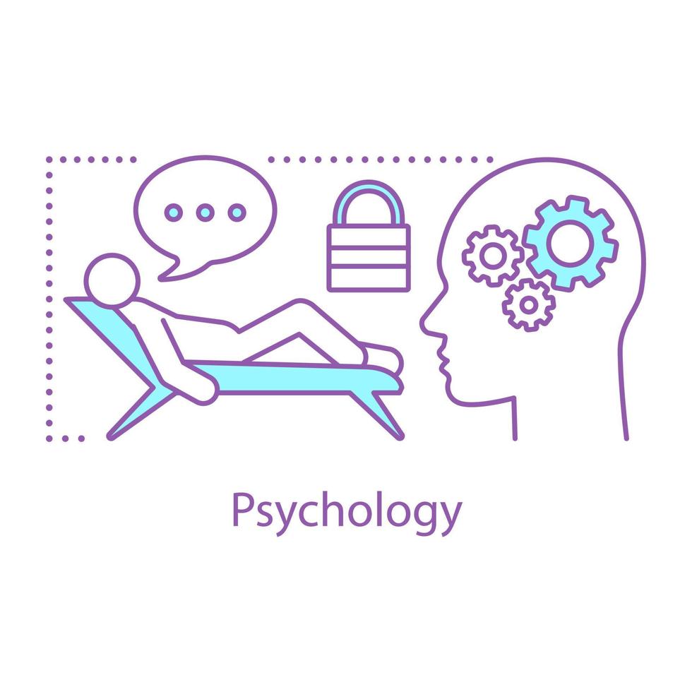 Psychologie-Konzept-Symbol. unterbewusstsein idee dünne linie illustration. Psychotherapie. Psychologe mit Patient. Denkprozess. Vektor isoliert Umrisszeichnung