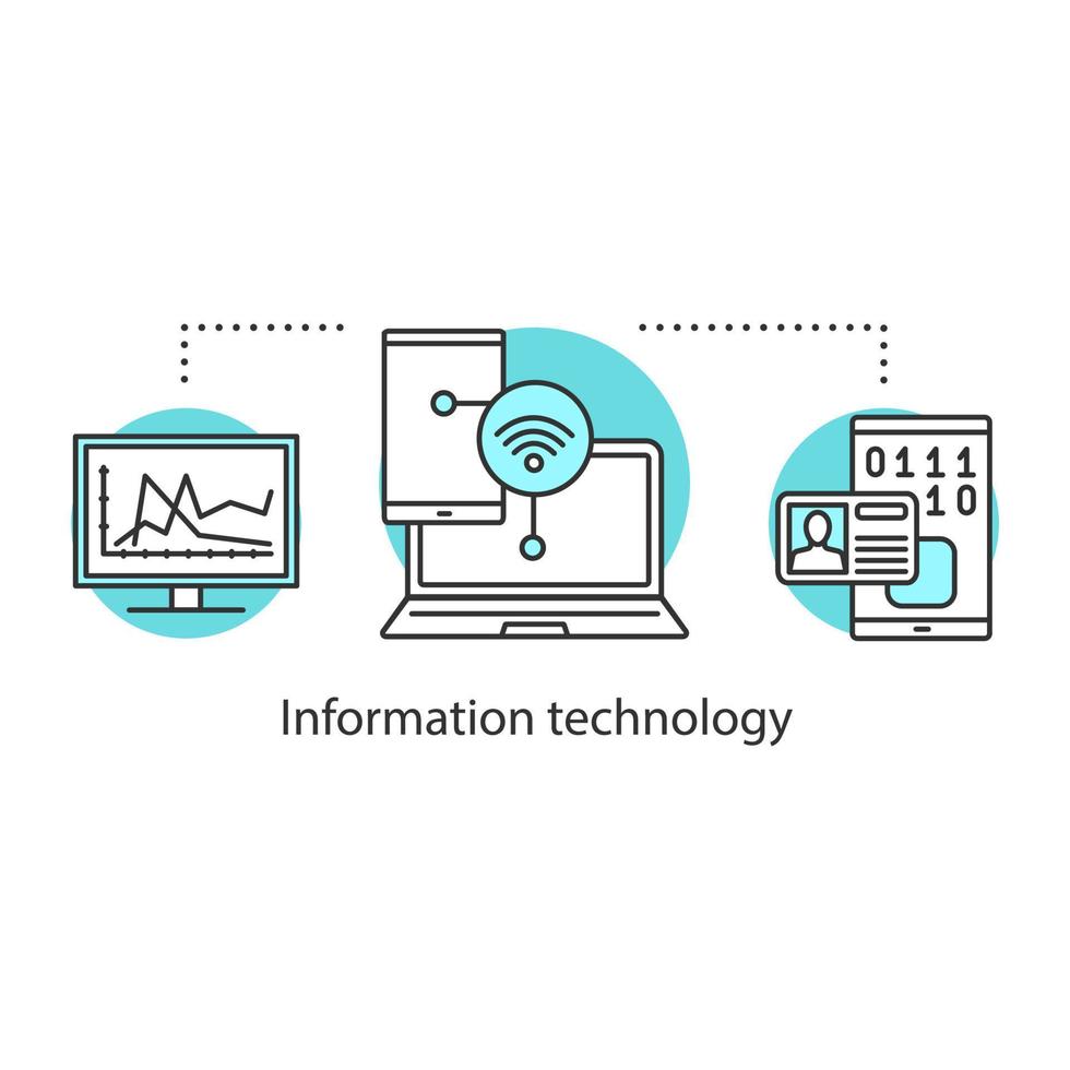 informationsteknik koncept ikon. digitala tjänster idé tunn linje illustration. datoranvändning. vektor isolerade konturritning