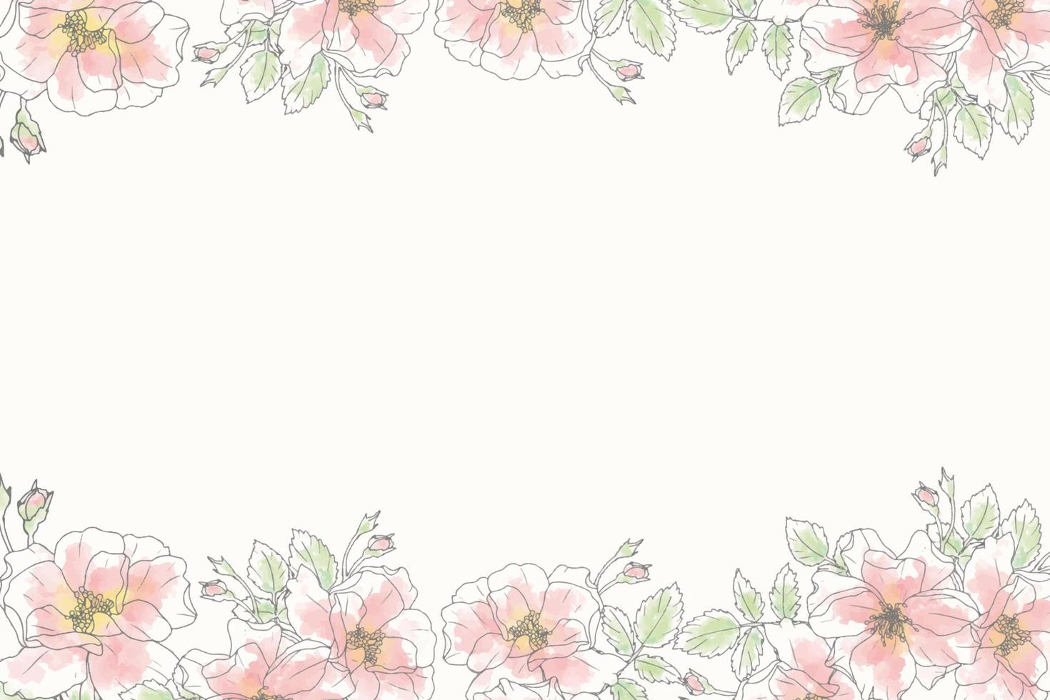 aquarell linie kunst rosa rose blumenstrauß kranz rahmen minimaler bannerhintergrund vektor