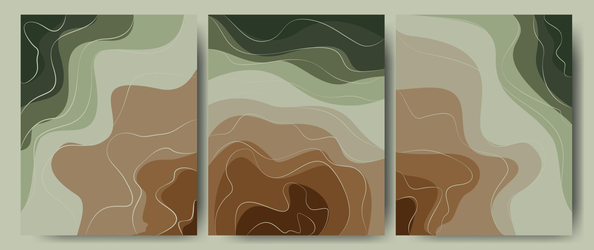 abstrakter hintergrund in grün-braunen farben, wald, erde. Texturvorlagenwald mit einem Muster aus Wellenlinien. ideal für Abdeckungen, Textildrucke, Tapeten. Vektor-Illustration. vektor