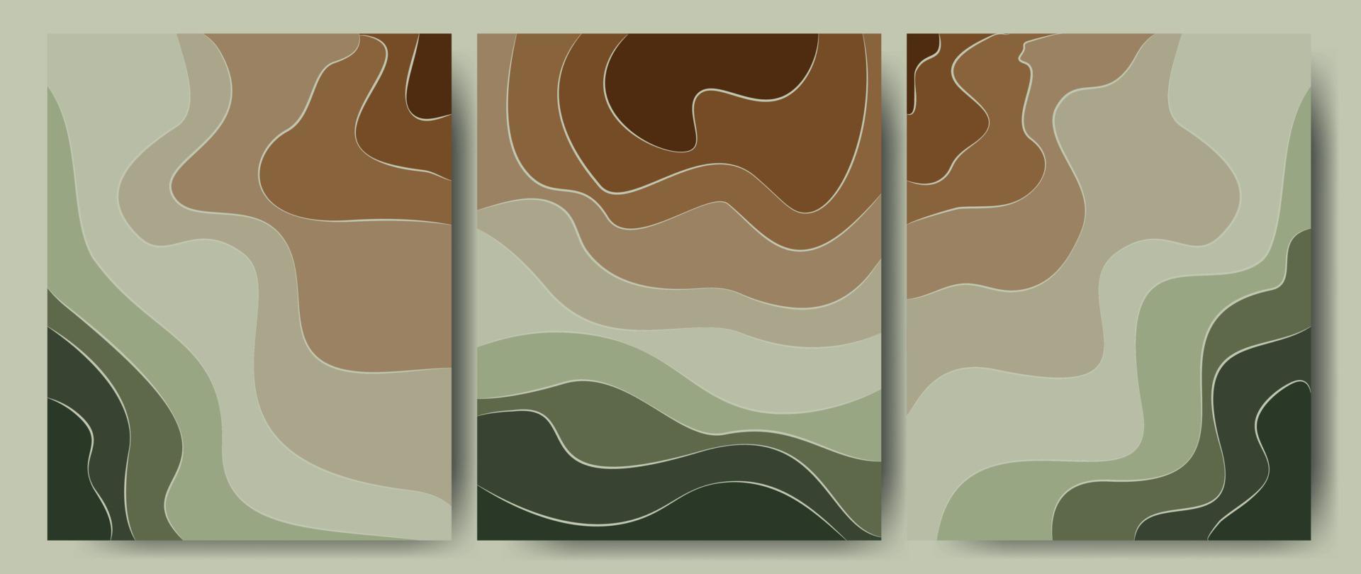 abstrakt bakgrund i grön-bruna färger, skog, jord. textur mall skog med ett mönster av vågiga linjer. perfekt för omslag, textiltryck, tapeter. vektor illustration.