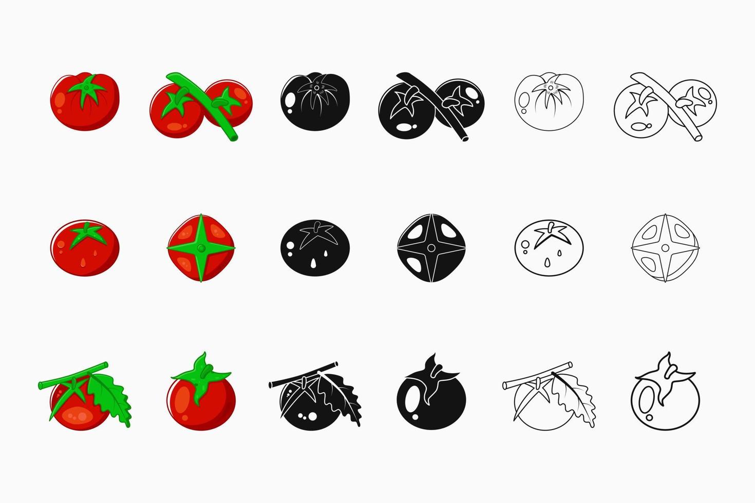 Tomaten-Symbole. Farbe, Füllung und Umrissstil. geeignet für logo, symbol, symbol und zeichen vektor