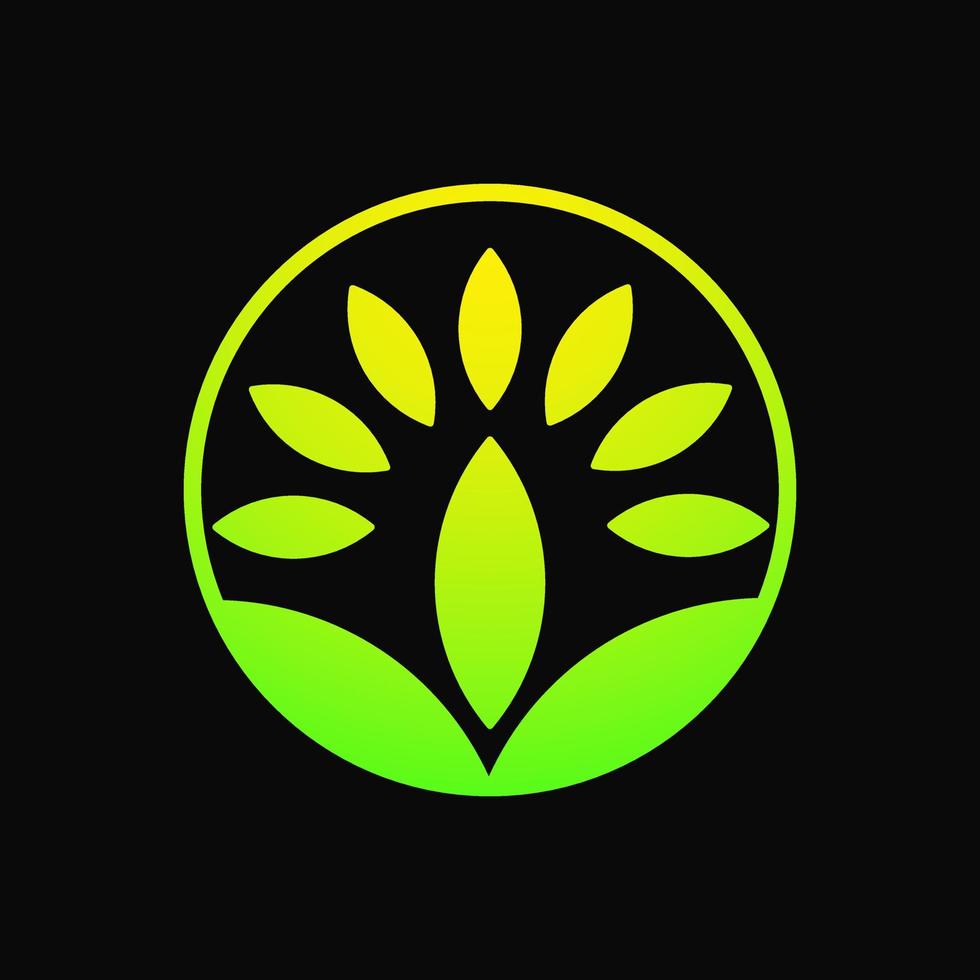 blad abstrakt logotyp koncept. lutning. gult och grönt. logotyp, ikon, symbol och tecken. svart bakgrund. för naturlogotyp eller yogalogotyp vektor