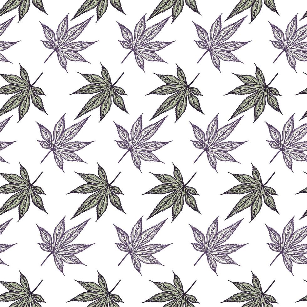 Blätter Ahorn kanadisch graviert nahtloses Muster. vintage hintergrund botanisches blatt cannabis im handgezeichneten stil. vektor