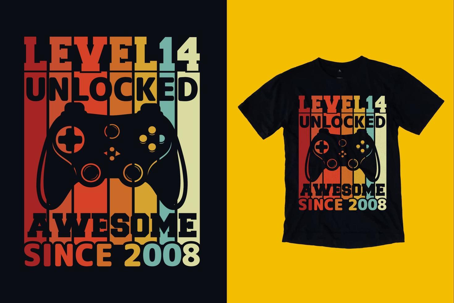 nivå 14 låst upp fantastisk sedan 2008 för gamer-t-shirtdesign vektor