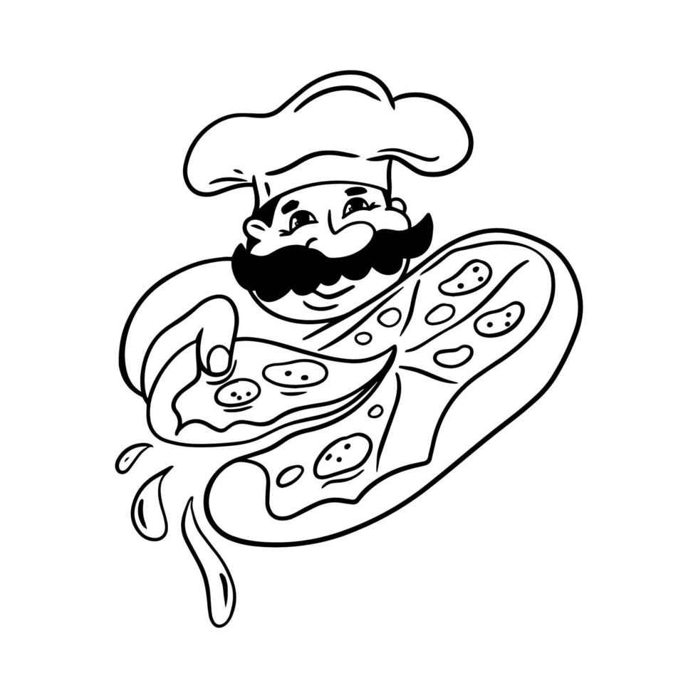 italienischer koch mit einer pizza. Pizzaiolo-Vektorillustration. vektor