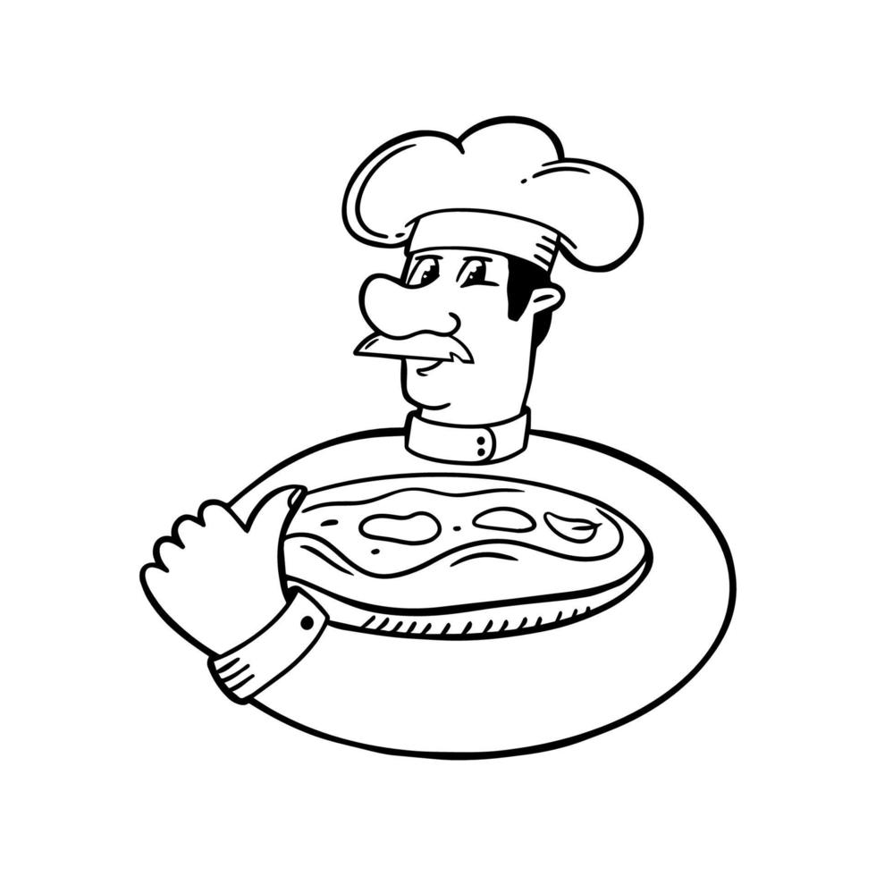 italiensk kock med en pizza. pizzaiolo vektorillustration. vektor