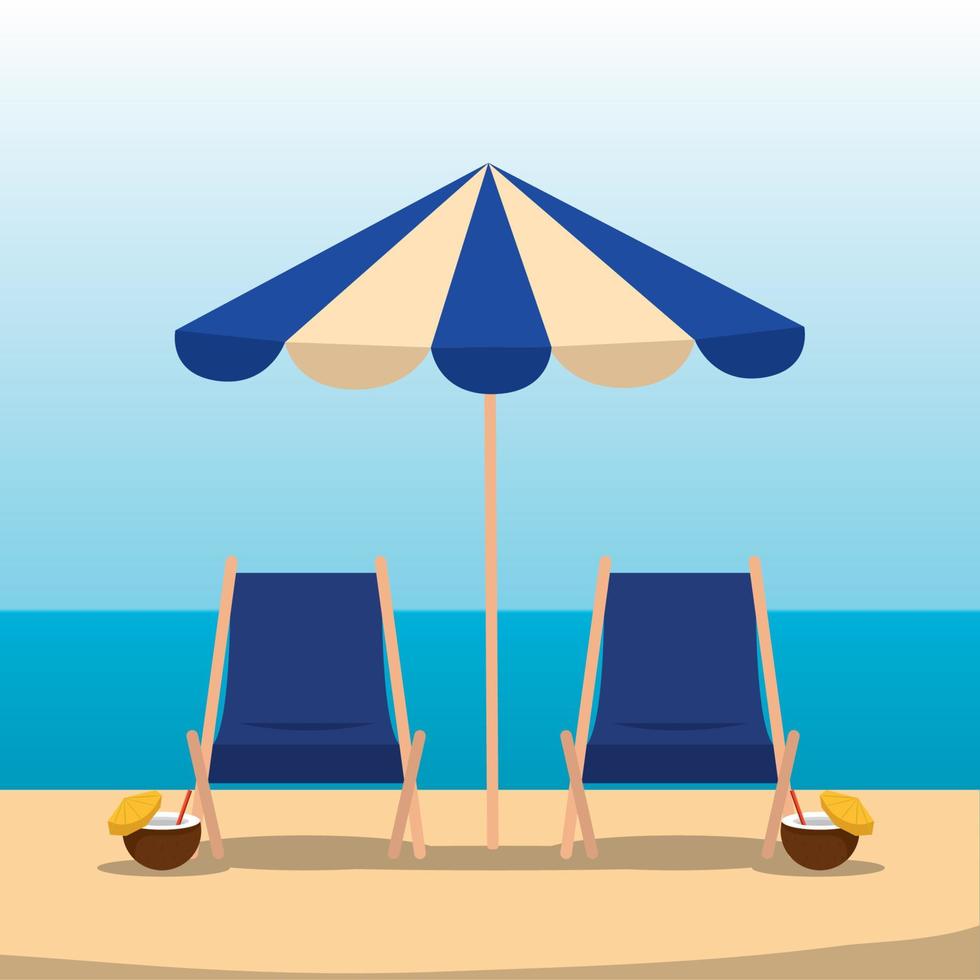 Poster Regenschirm Strand Landschaft Sommer Vektor Illustration