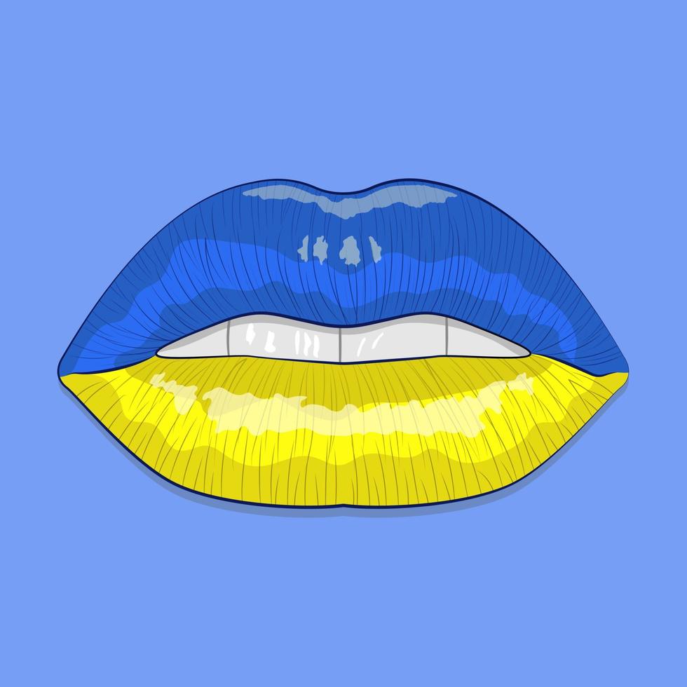 affisch med kvinnliga läppar i färger av den ukrainska flaggan. stanna med ukraina. inget krig. vektor illustration.