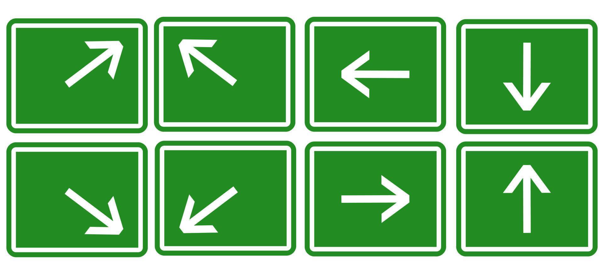 Reihe von grünen Schildern isoliert auf weißem Hintergrund. vektor