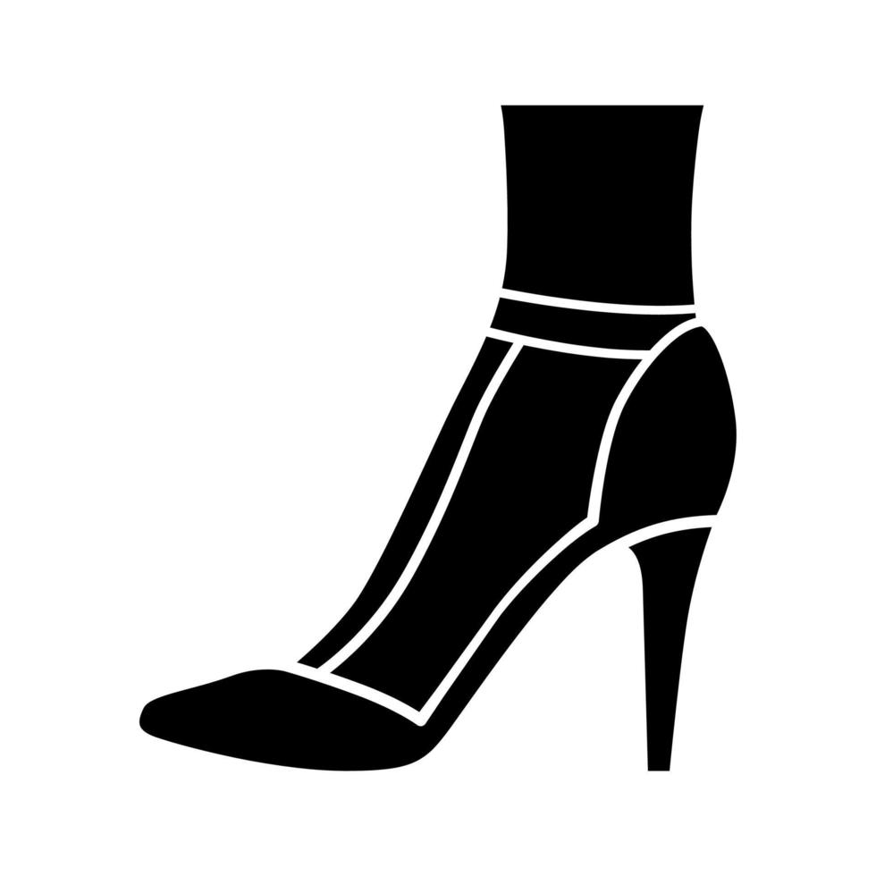 T-Strap-High-Heels-Glyphen-Symbol. Frau stilvolles Retro-Schuhdesign. weibliche Freizeitschuhe, Luxus-Stilettos. klassisches Bekleidungszubehör. Silhouettensymbol. negativer Raum. vektor isolierte illustration