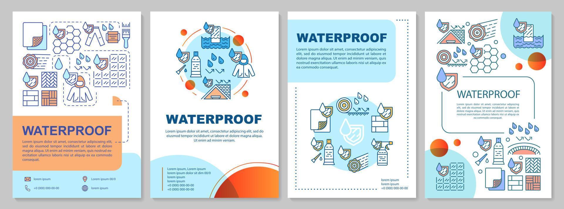 Broschürenvorlagenlayout aus wasserdichtem Material. flyer, broschüre, broschürendruckdesign mit linearen illustrationen. hydrophobes Gewebe. Vektorseitenlayouts für Zeitschriften, Geschäftsberichte, Werbeplakate vektor