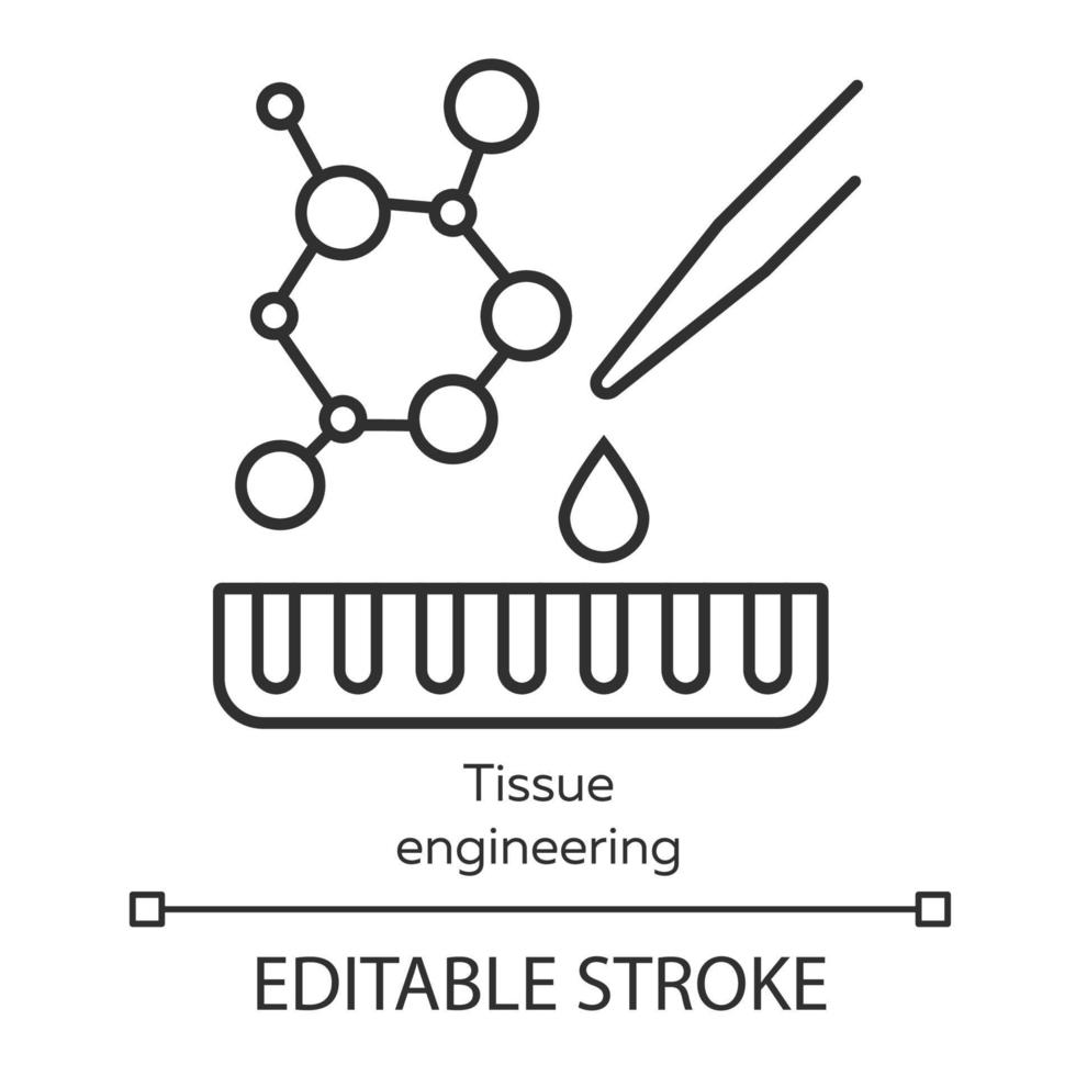 Lineares Symbol für Tissue Engineering. Reparatur beschädigter menschlicher Organe. Regenerative Medizin. Biotechnik. dünne Liniendarstellung. Kontursymbol. Vektor isoliert Umrisszeichnung. editierbarer Strich