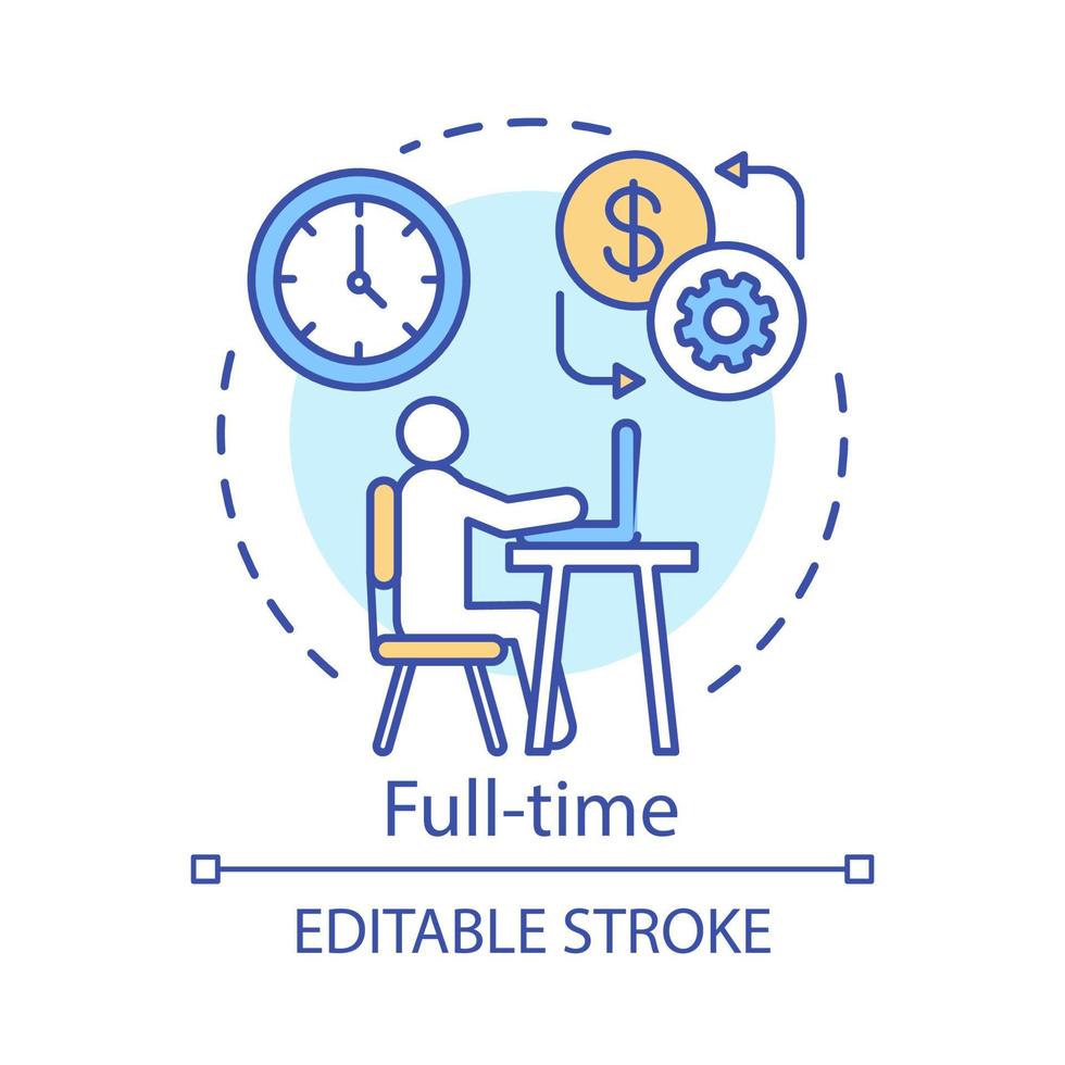 Vollzeit-Konzept-Symbol. beschäftigung, jobrekrutierungsidee dünne linienillustration. Mitarbeiter einstellen. Freiberufler, Outsourcing. Büroangestellter. Arbeitsplan. Vektor isoliert Umrisszeichnung. editierbarer Strich