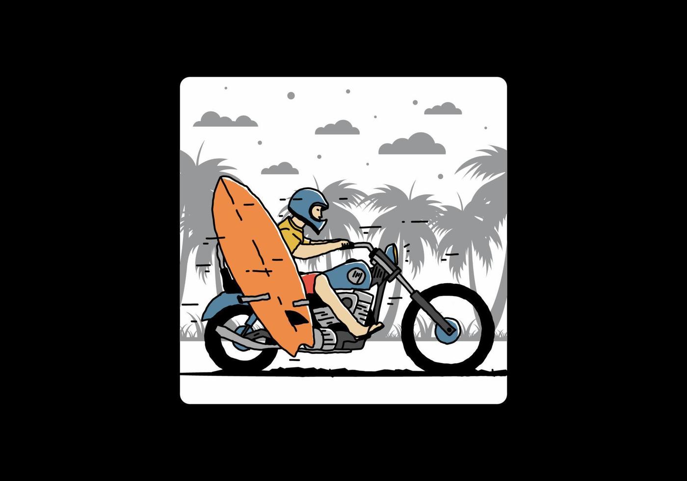 rida motorcykel med surfbräda illustration vektor